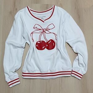 Love Tribe White and Red Cherry Sweater